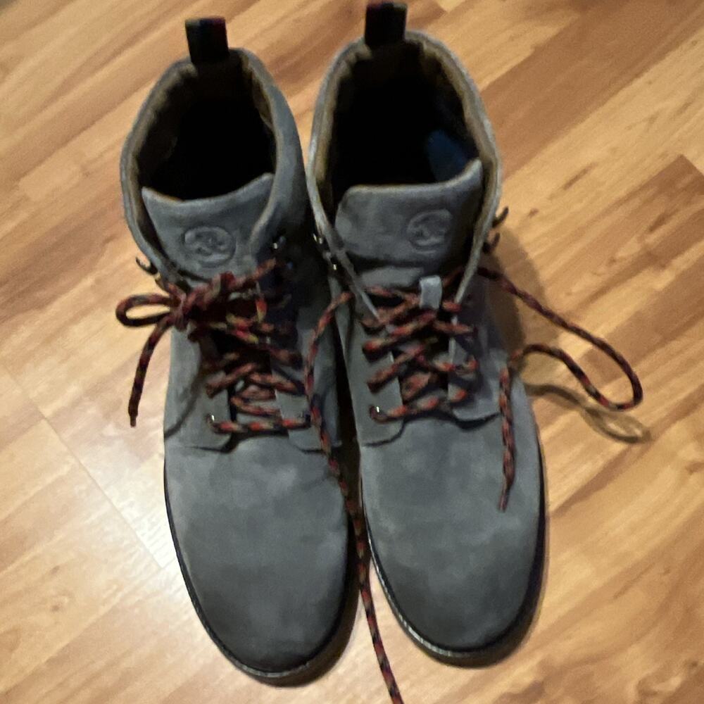 Thomas & Vine Men's Gray Leather hi-top Ankle Boots Lace-Up Round Toe Sz 13